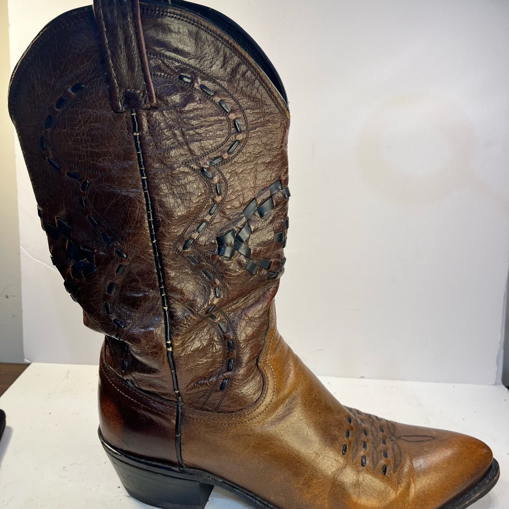 Dan Post Brown Cowboy Boots with Decorative Stitching